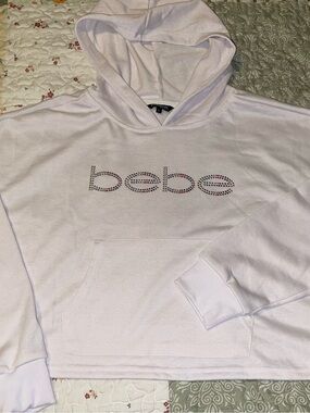 bebe Light White Hoodie with Subtle Rhinestone Detail